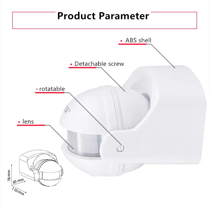 AC 220V-240V 110V 180 Degree Outdoor IP44 Security PIR Infrared Motion Sensor Detector Movement Switch Max 12m 50Hz 3-2000LUX