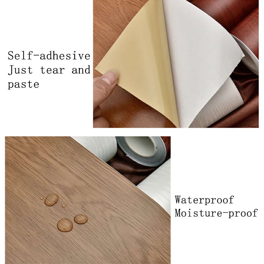 ไม้ Damp-Proof กันน้ำคืนตกแต่งบ้าน Peel และ Stick วอลเปเปอร์ผนังห้องนอน PVC Self-Adhesive กระดาษ