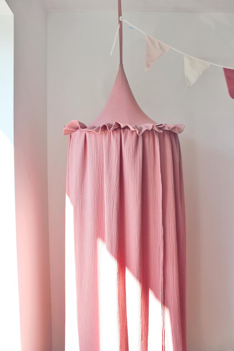 Baldaquin suspendu en mousseline de coton, qualité supérieure, avec volants, lit, chauve-souris, pour chambre d'enfants, 100%