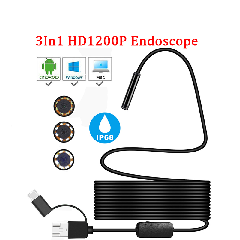 1200P 미니 카메라 1m/2m/5m/10M 하드 유연한 튜브 MircoUSB TYPE-C 내시경 비디오 검사 PC/안드로이드 자동차 내시경