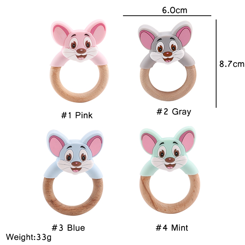 1 Máy Tính Cho Bé Cáo Gỗ Miếng Dán Động Vật Vòng Silicone Bộ Gặm Nhấm Beech Vòng Gỗ Cho Em Bé Mặt Dây Chuyền Y Tá Phụ Kiện Đồ Chơi kid