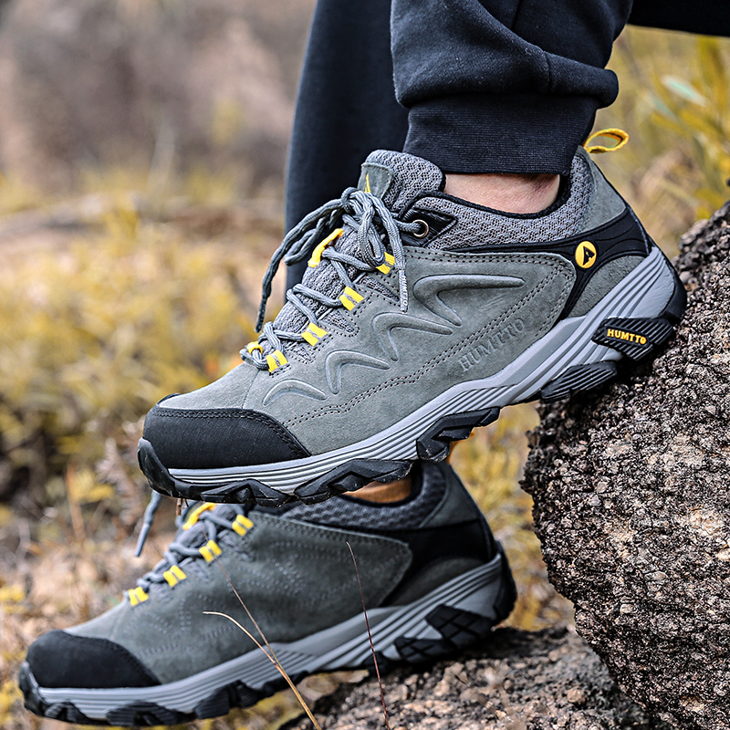 HUMTTO-zapatos de senderismo para hombre, botas impermeables de cuero, botines de acampada, zapatillas tácticas de montaña para caza
