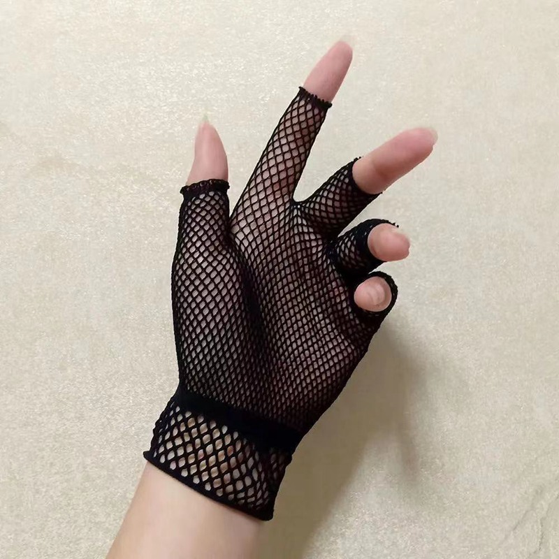 1 ペアユニセックスショート網タイツ手袋ファッションガール指なしメッシュグローブパンクロックファンシーナイトクラブパーティーセクシーな女性黒手袋