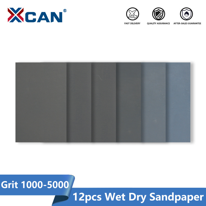 XCAN влажная и сухая наждачная бумага, 12 шт., зернистость 1000-5000, водостойкая наждачная бумага 9x3,6 дюйма для дерева, металла, абразивный полировальный инструмент, шлифовальная бумага