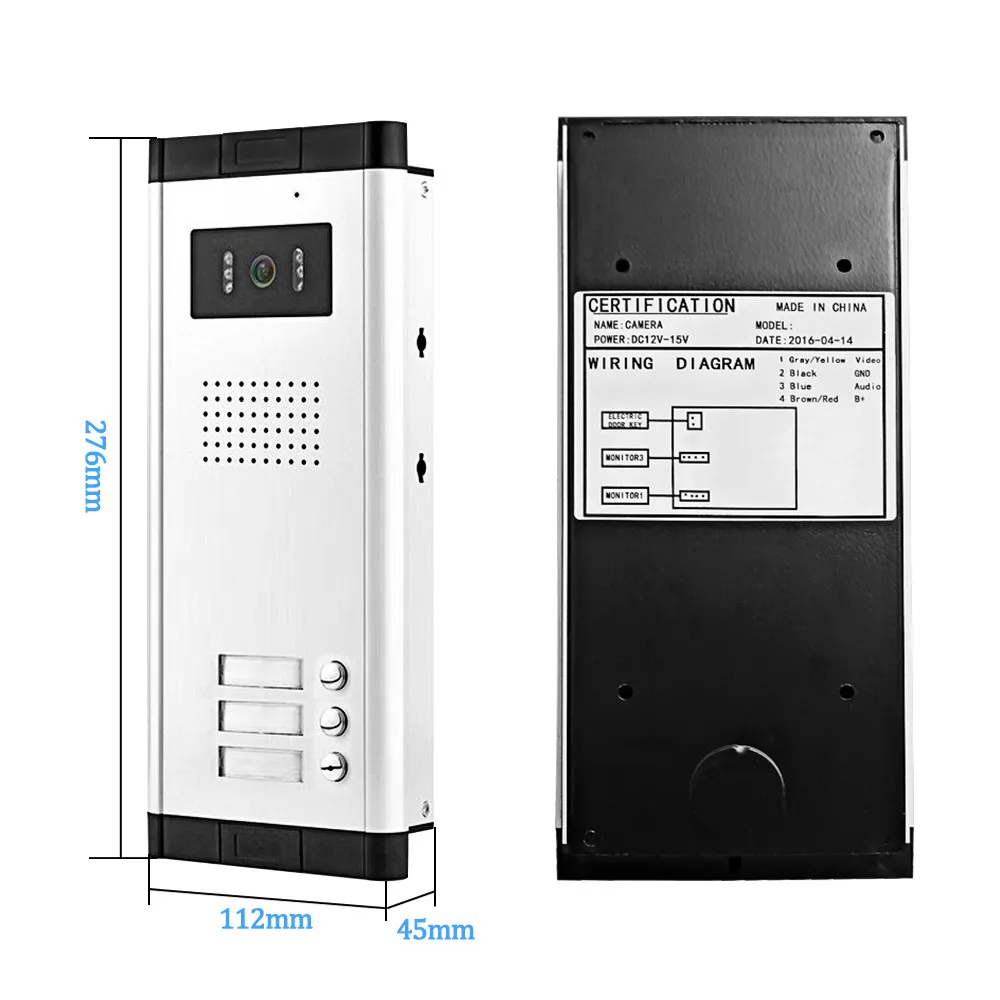 Unidade externa 700TVL com intercomunicador bidirecional e luz LED para apartamentos mais seguros-2/3/4/6 botões