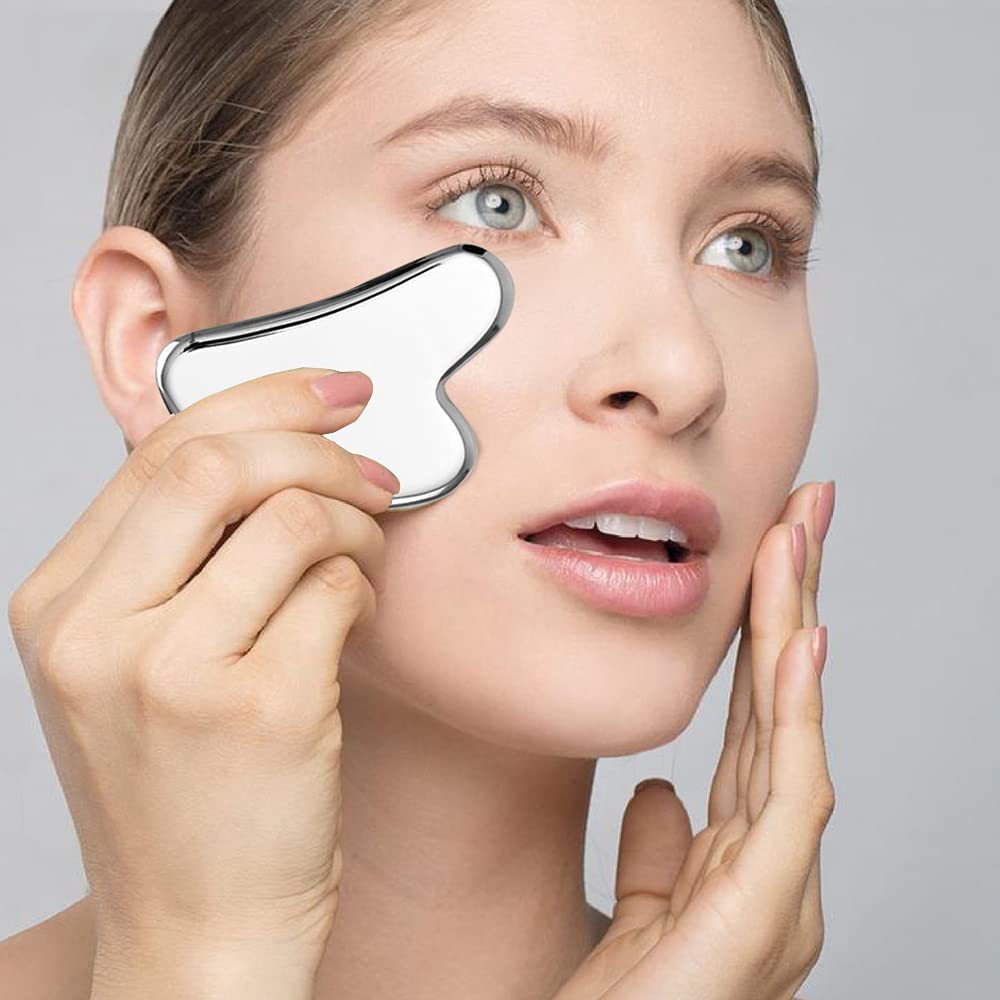 Płytka Gua Sha w kształcie serca ze stali nierdzewnej do masażu mięśni, terapii tkanek, skrobania, poprawiająca krążenie krwi w organizmie.