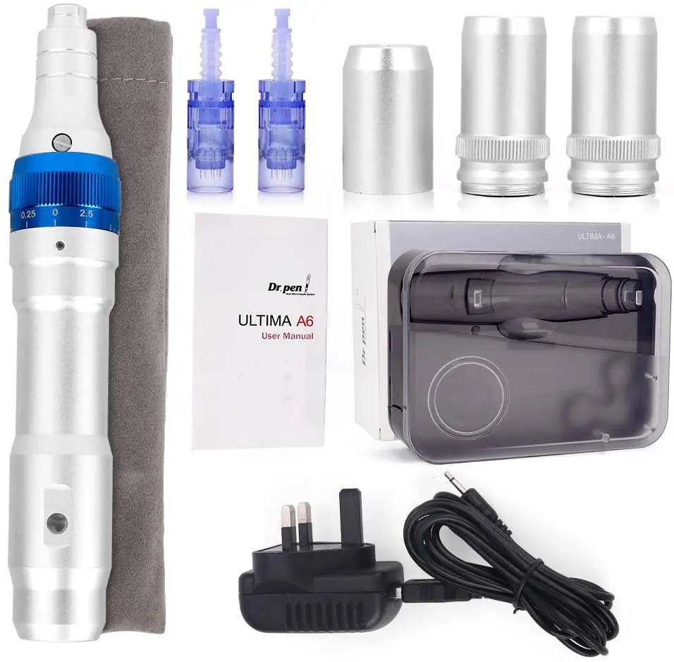 Điện Dr. Bút A6 Ultima Microneedle Với 4 Hộp Mực Derma Bút Micro Cán Derma Tem Trị Liệu