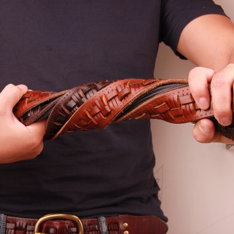 Cinturón Vintage de lujo hecho a mano con hebilla de cobre para hombre, cinturón suave de cuero de vaca Retro que combina con todo, informal