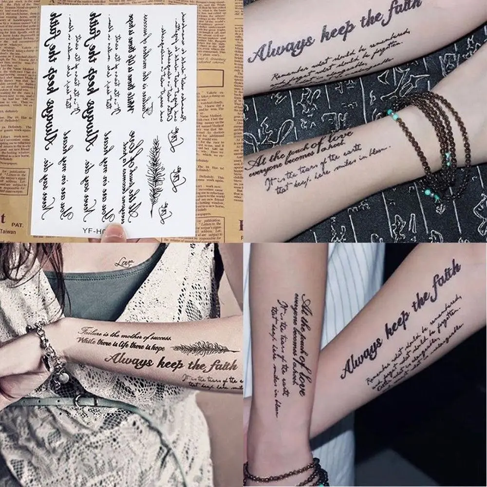 Tattoo Aufkleber Englisch Wort Wasserdichte Langlebige Realistische Transfer Temporäre Schwarz Buchstaben Feder Körper Kunst Für Männer Frauen