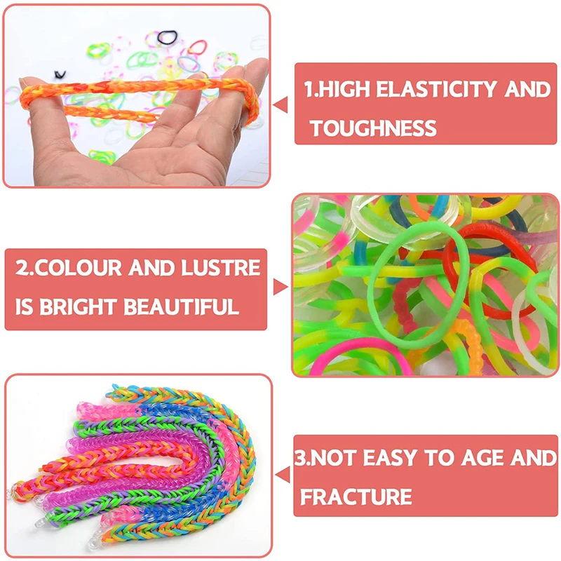 600–1500 Stück + bunte Webstuhlbänder-Set, Bonbonfarben-Armbandherstellungsset, DIY-Gummiband, gewebtes Armband-Set, Mädchen-Bastelspielzeug, Geschenke