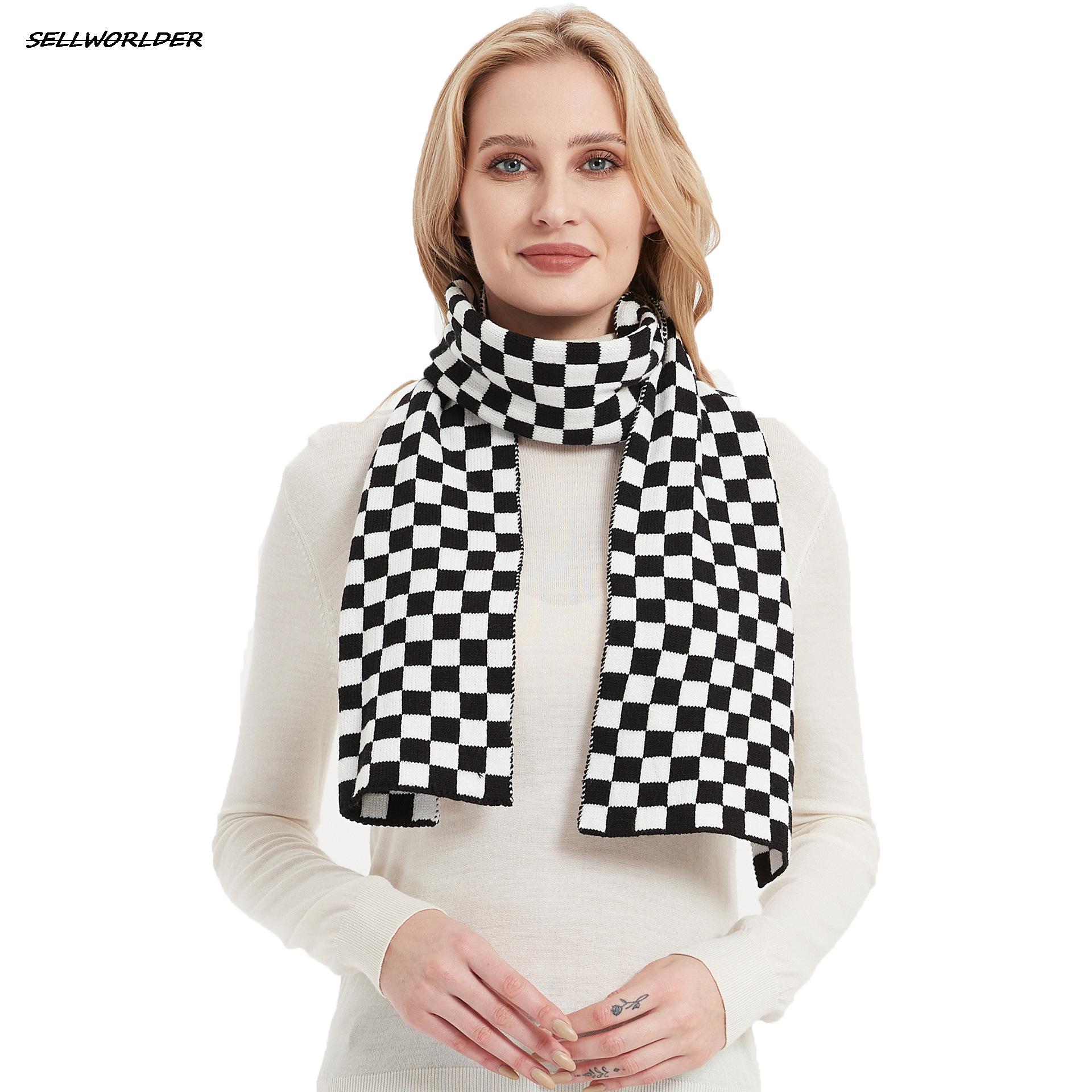 Neue Frauen schwarz und weiß Schachbrett Plaid Schal Winters chal warme Mode Schals & Wraps 150*21