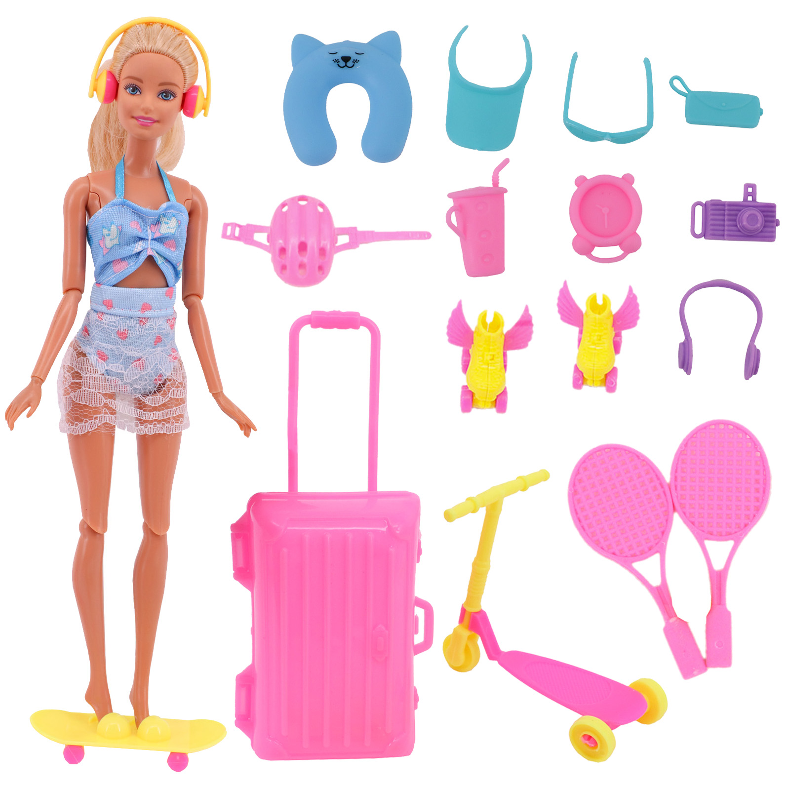 Liquidação_35 peças roupas de boneca sapatos acessórios de vida de viagem adequados para bonecas bjd de 11,5 polegadas e 30cm, brinquedos para meninas, boneca acc