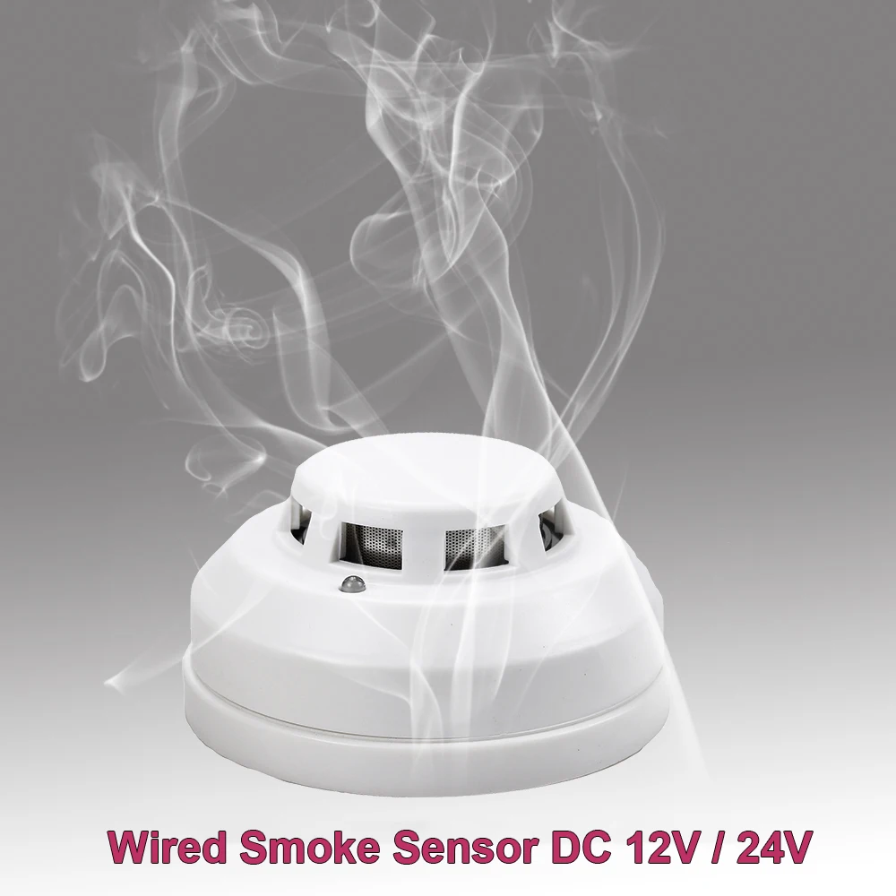 GZGMET 12V DCเครื่องตรวจจับควันPhotoelectric Home Alarm Sensorไฟรักษาความปลอดภัยสำหรับสายระบบ