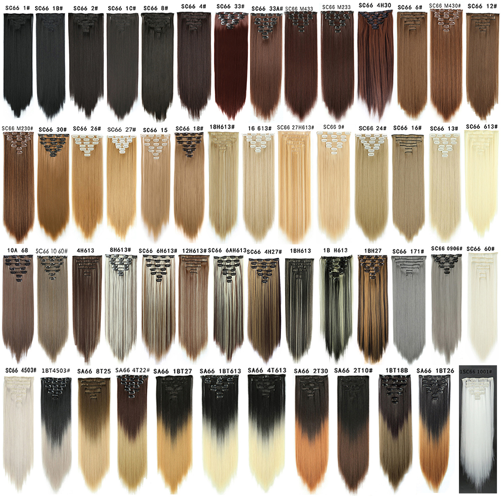 22 Polegada sintético longo clipe reto em extensões de cabelo 16 clipes para mulheres falso peças de cabelo ombre preto loiro estilo cabelo