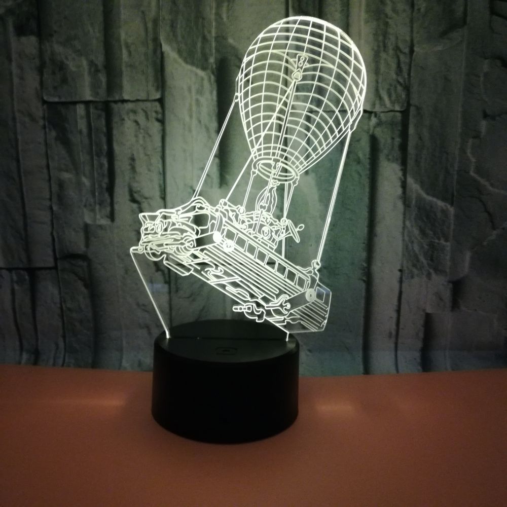 Balon Udara Panas 3D LED RGB Lampu Malam 7 Warna Lampu Meja Berubah Figur Aksi Mainan Natal Anak Laki-laki Perempuan