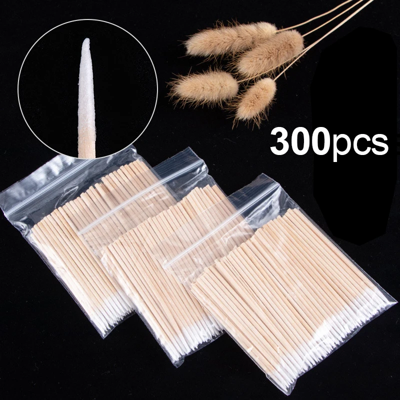 ขายส่ง 100/ 300 PCS ไม้ Eyebrow Eyeline Cotton Swab Lip GLOSS Swabs ทําความสะอาด Banboo Sticks Eyelash EXTENSION Applicators