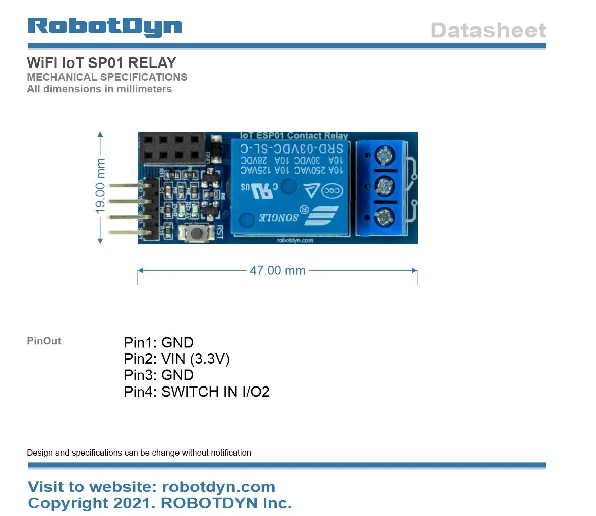 Módulo de relé de contacto WiFi IoT ESP01 ESP8266 para alimentación de conmutación de CA y CC 10A. Para proyectos de hogar inteligente y bricolaje