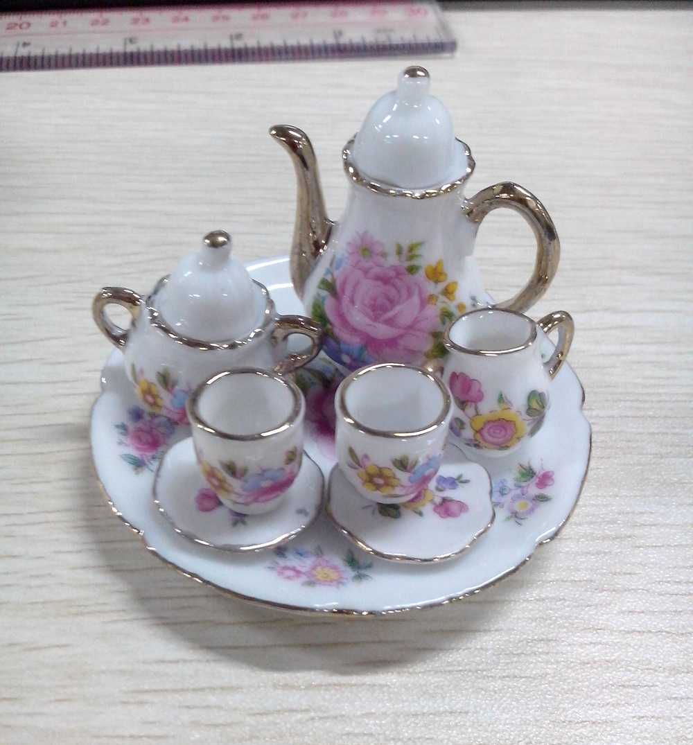 8 Cái Họa Tiết Hoa Quyến Rũ Món Ăn Đĩa Bộ Ấm Chén Trà Cho 1/6 Quy Mô Nhà Búp Bê Nhà Thu Nhỏ Nồi Sứ Gốm Sứ Hoa in Hình