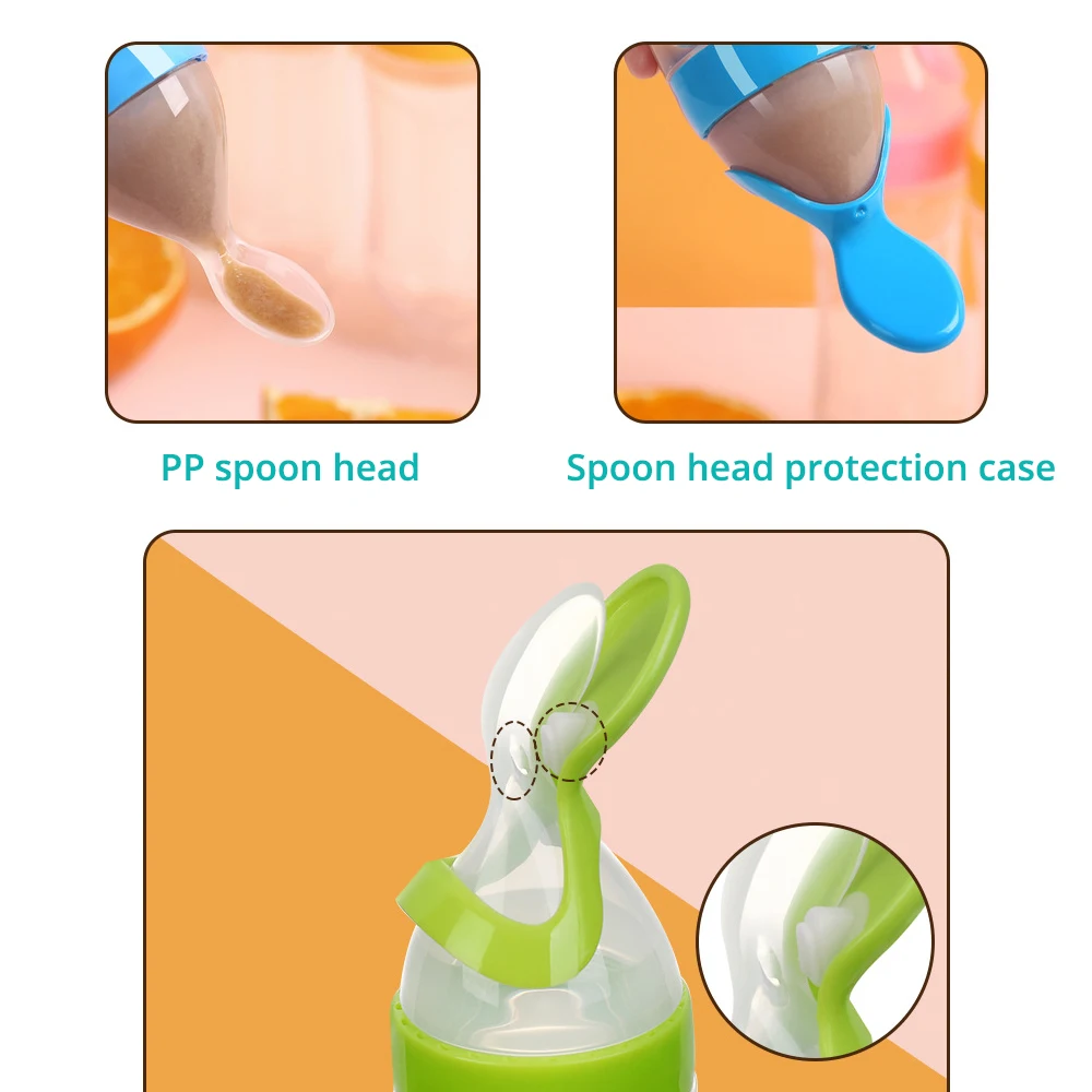 Biberon in silicone utile e sicuro con cucchiaio Integratore alimentare Bottiglie di cereali di riso Spremere cucchiaio Biberon per il latte Tazza