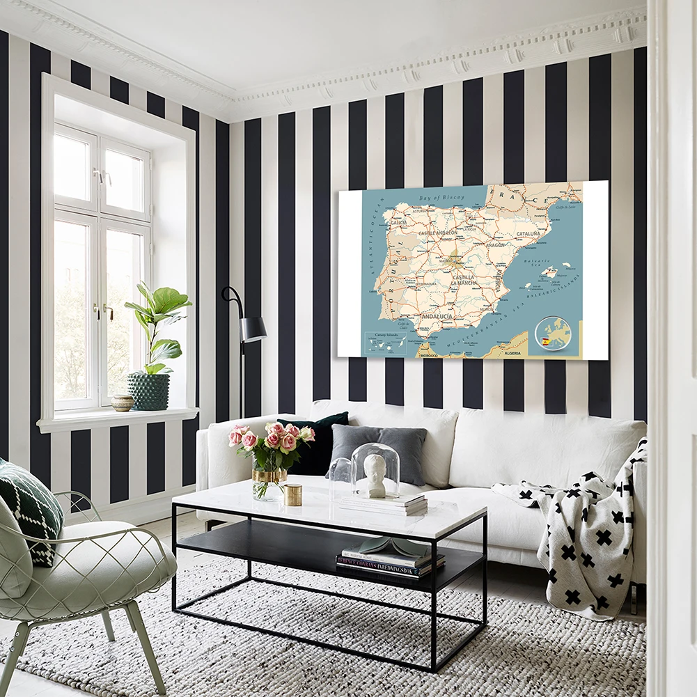 150*100 Cm Mạng Lưới Đường Bộ Bản Đồ Của Tây Ban Nha Trang Treo Tường Không Dệt Tranh Canvas Đồ Dùng Học Tập trang Trí Nhà Cửa