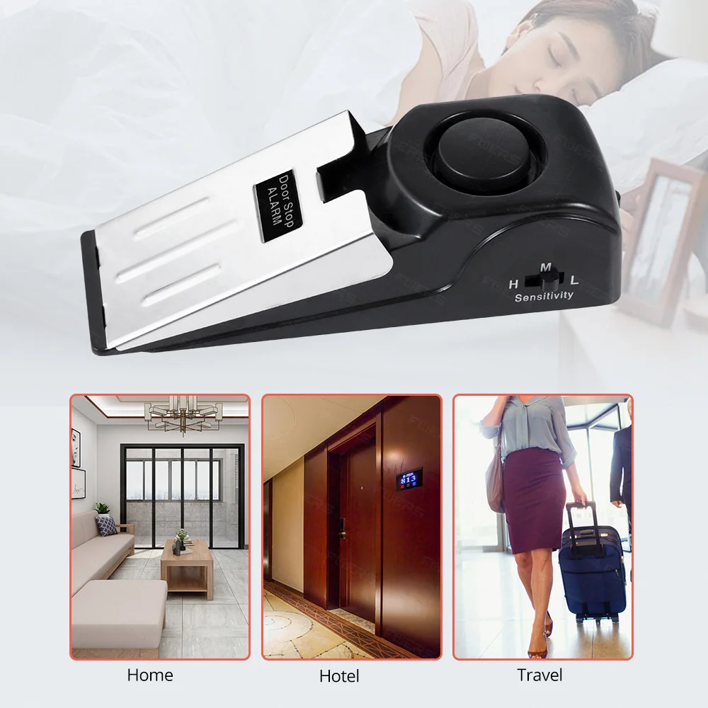 FUERS Wireless Door STOP ALARM System 120dB Loud Home Security Anti-Theft ประตูบล็อกระบบแบบพกพา Doorstop Preasure ALARM