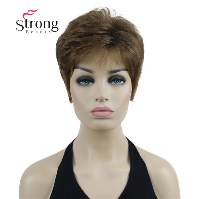 StrongBeauty Tự Nhiên Ngắn Lông Tơ Màu Nâu Vàng Full Tổng Hợp Tóc Giả Bộ Tóc Giả