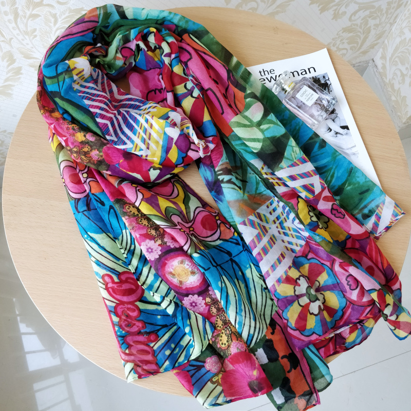 Bufanda de moda para mujer con dientes españoles, bordado de primavera y otoño, bufanda con decoración de flores de encaje