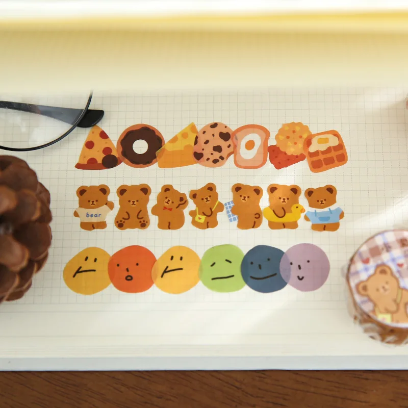 스크랩북용 귀여운 만화 곰 꽃 와시 테이프, DIY 카드 만들기, 사진 앨범 다이어리, 다양한 색상, 100 개