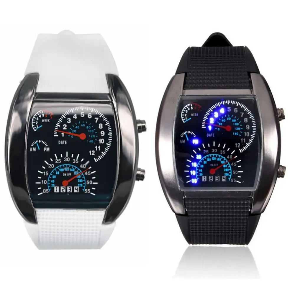 ขายร้อน!!!มาใหม่ล่าสุดแฟชั่นผู้ชายผู้หญิง LED Digital Dashboard รูปแบบ Dial นาฬิกาข้อมือกีฬาของขวัญ