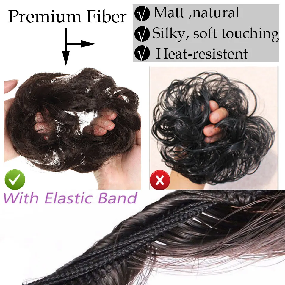 S-noilite 合成弾性バンド髪カーリーシニヨンヘア女性巾着ポニーテールヘアピースブラックブラウンブロンドかつら