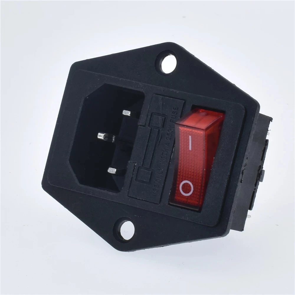 Nuevo interruptor basculante de luz roja Integral 10A250VAC, basculante de alimentación con fusible IEC 320 C14, enchufe de entrada, conector de 3 pines con orificios de fijación