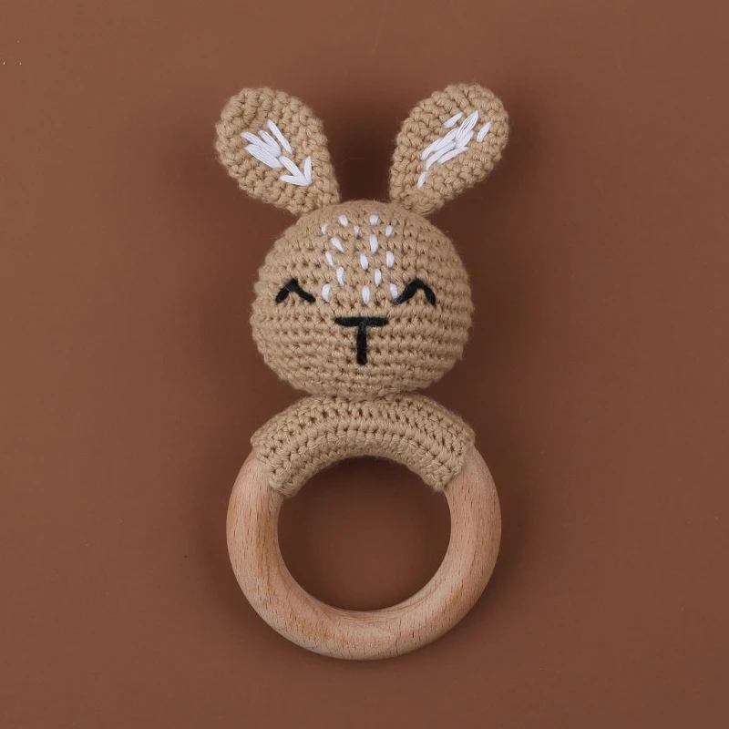 BPA ฟรีเด็ก Teether โครเชต์การ์ตูนของเล่นเด็ก Rattle แหวนไม้หนูของเล่นมือถือยิมเด็กทารกแรกเกิดของเล่นเพื่อการศึกษา