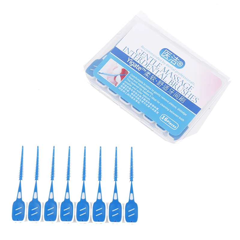 16pcs 부드러운 실리콘 치간 칫솔질 청소 치실 성인 칫솔 이쑤시개 칫솔 치과 휴대용 구강 관리 도구 뜨거운