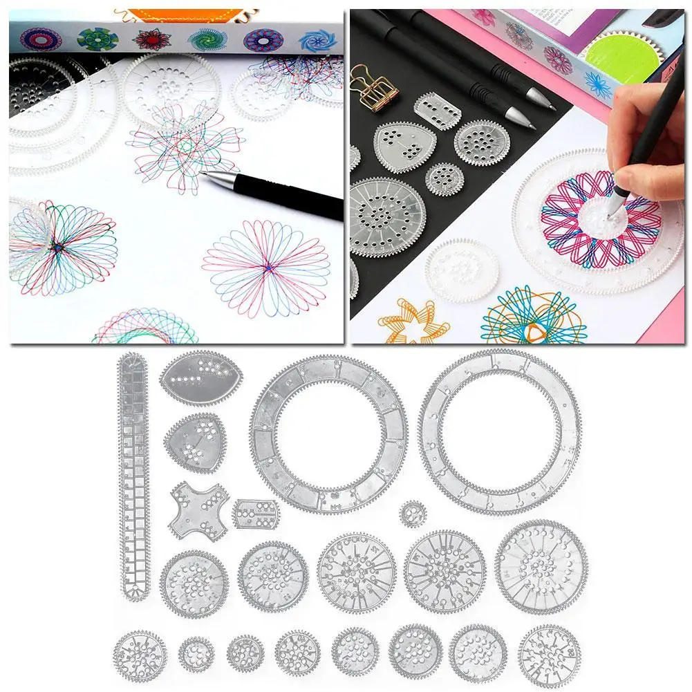 22Pcs Drawing Ruler Toys Set Learning Educational Toys for Children Interlocking Gears Wheels Drawing Accessories