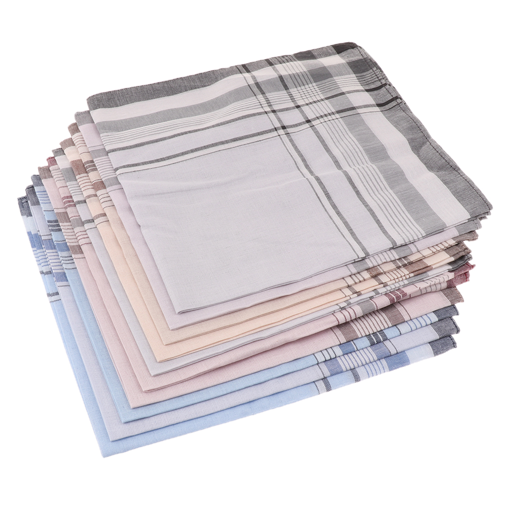 10 pçs masculino xadrez lenços de algodão com listra hankies presente conjunto feminino clássico lenço bolso hanky bolso quadrados