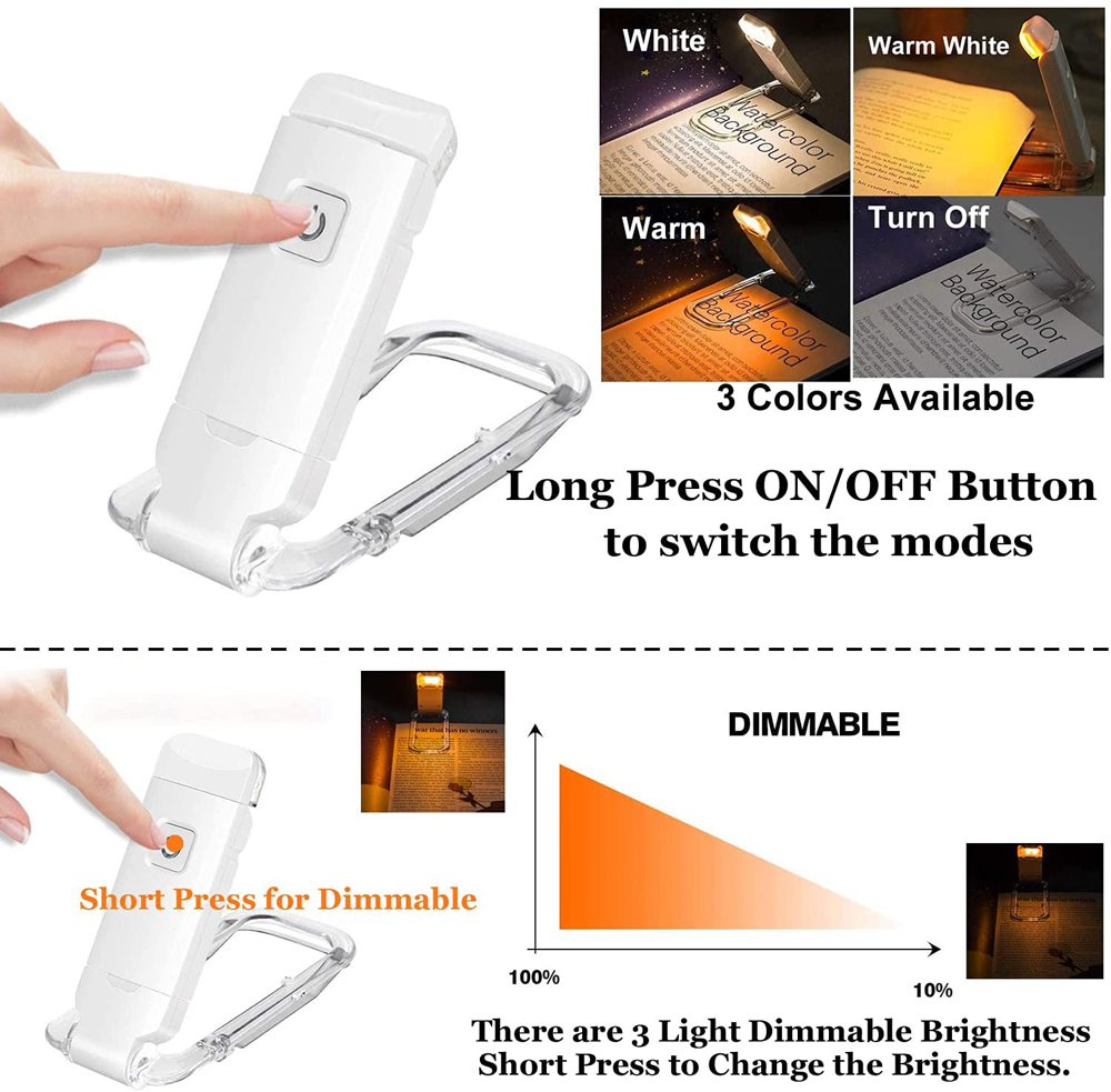 New LED Clip USB Rechargeable Book Reading Light Brightness Adjustable Eye Care Book Lamp Light Portable Bookmark Read Light