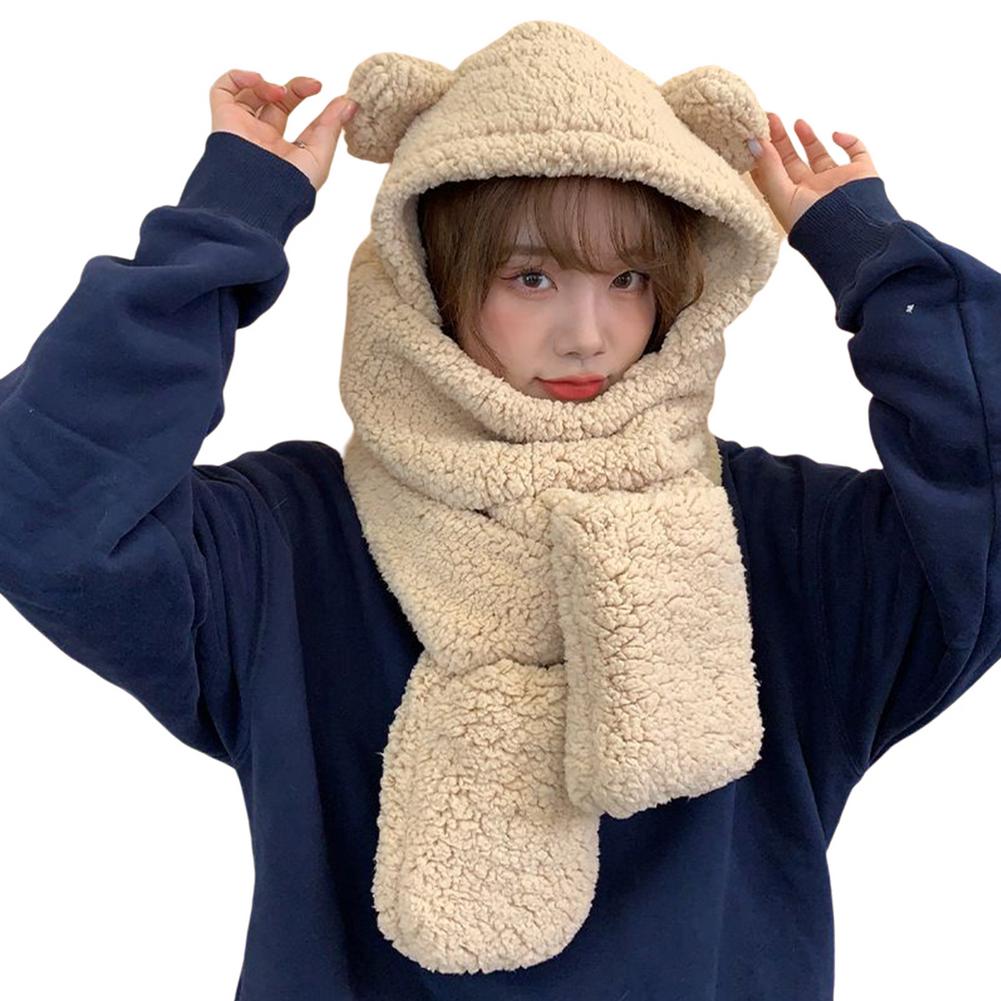 3 In 1 Frauen Fluffy Plüsch Warme Katze Ohren Mit Kapuze Schal Earflap Hut Handschuhe Fäustlinge Cartoon Tier Hauben