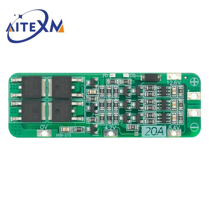 3S 20A Li-Ion Lithium แบตเตอรี่ 18650 เครื่องชาร์จ PCB BMS Protection Board 12.6V 59x20x3.4 มม. โมดูล