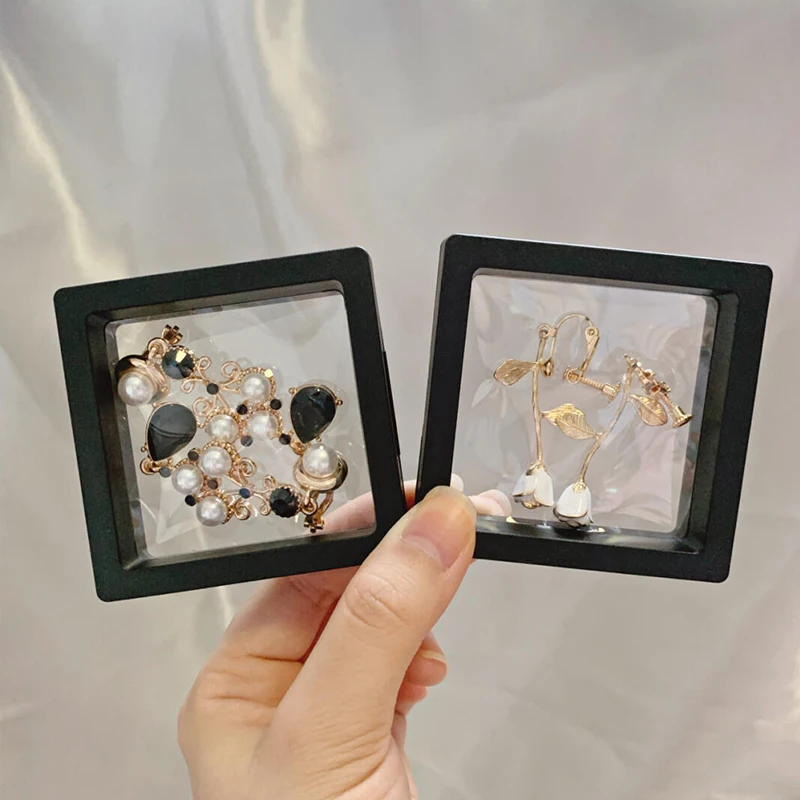 10 Cái/lốc Trong Suốt Trang Sức Màn Hình Hộp Vòng Cổ Vòng Tay Tổ Chức 3D Nổi Vuông Khung Lưu Trữ Bộ Sưu Tập