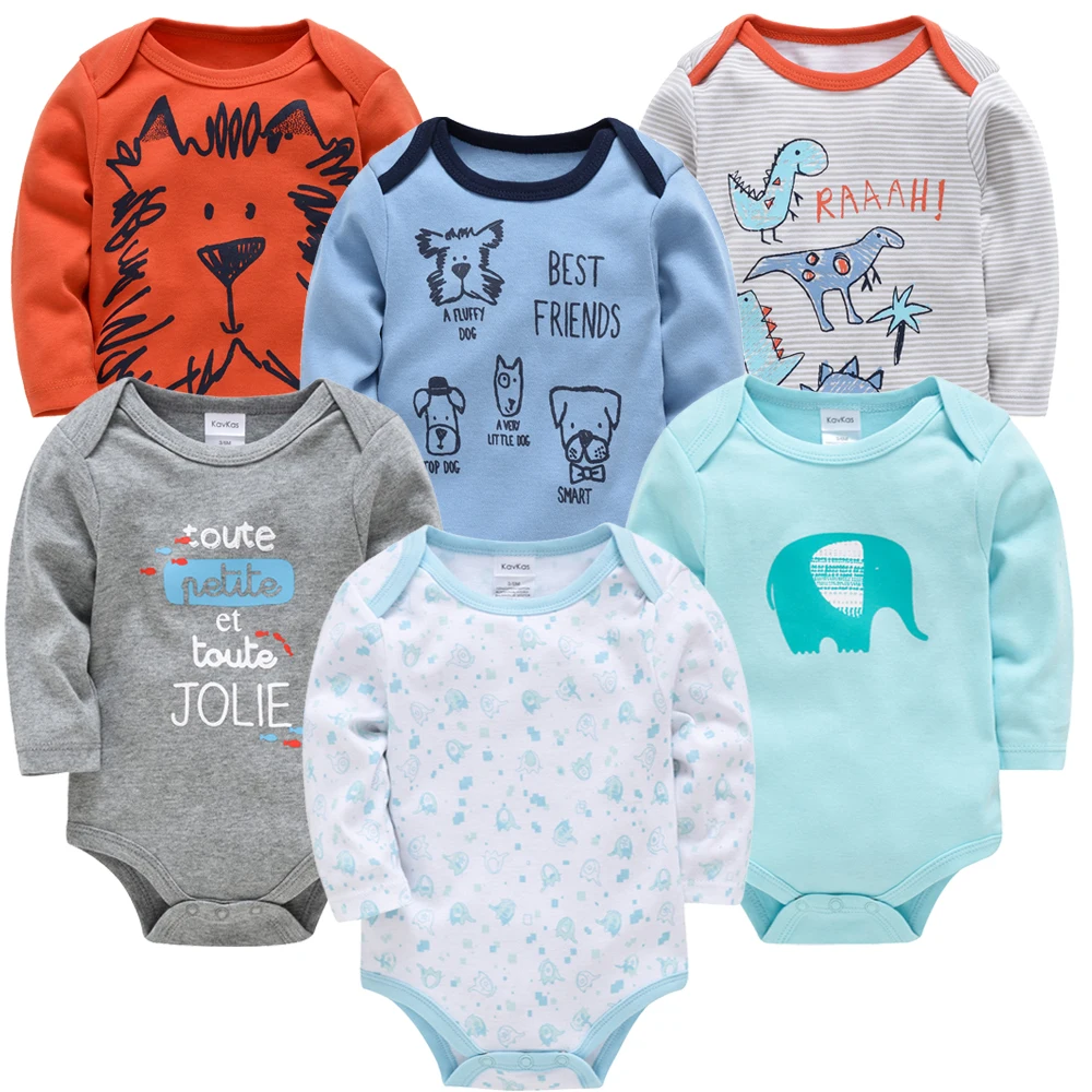Kavkas 3 6 unids/set Body de bebé 100% cuerpo de algodón bebe niña niño ropa estampado de dibujos animados manga larga Otoño Invierno ropa