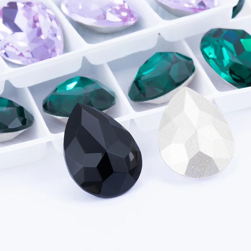 Lấp Lánh Tím Tia Hình Giọt Nước K9 Kính Ren Kính Pha Lê Pointback Ren Keo Trên May Thủ Công Phụ Kiện Trang Sức