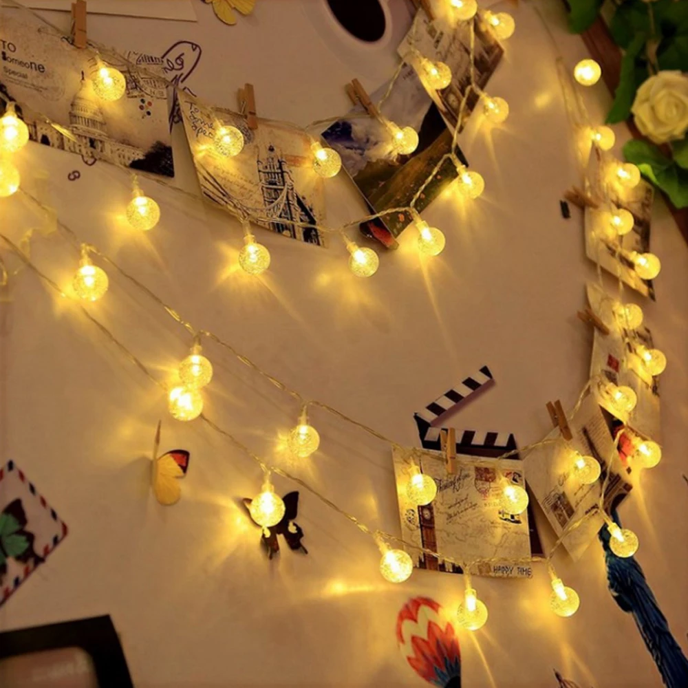 1.5M 3M 6M LED Sfera di cristallo Ghirlanda Luci della stringa Flash Lampada natalizia per interni 10/20/40 Lucine a LED Batteria/USB Operato