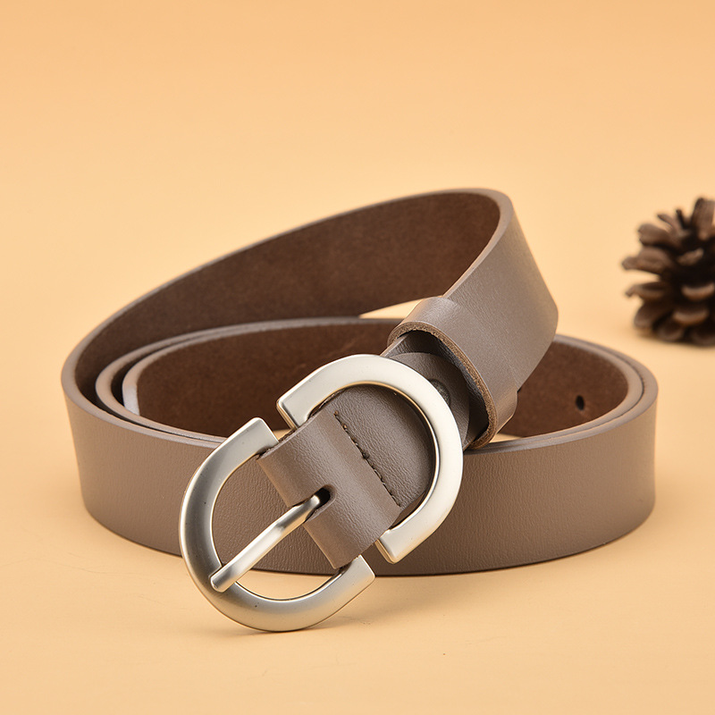 Cinturón de mujer de cuero genuino, cinturón con hebilla redonda de metal a la moda para mujer, cinturones de marca de lujo salvaje para mujer LD032