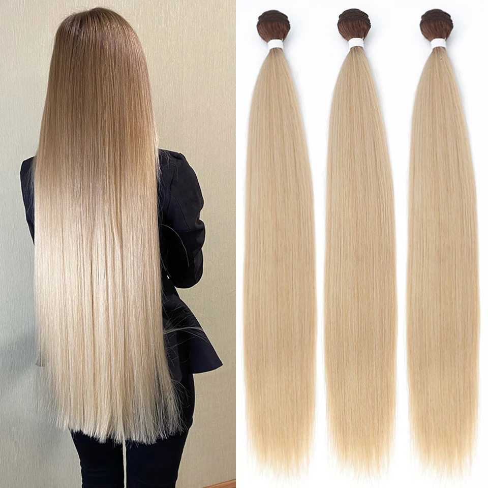 26 Polegada extensões de cabelo reto ombre pacotes de cabelo de fibra resistente ao calor tecelagem cabelo reto sintético