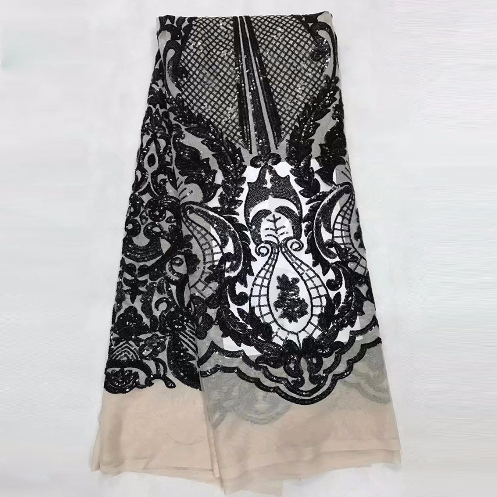 18色のアフリカのスパンコールネットレース生地,高品質の刺embroidery,ナイジェリアのパーティー用のフレンチメッシュ,スパンコールドレスの素材