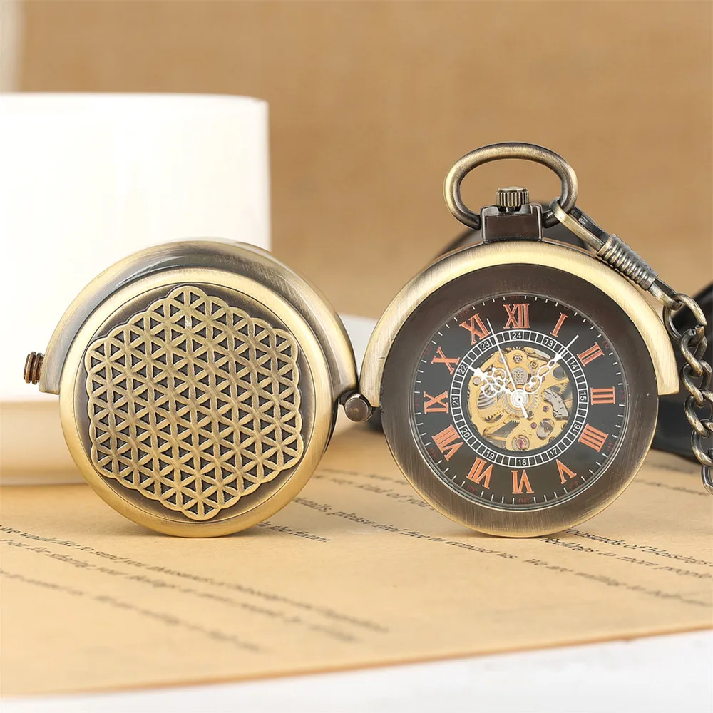 Phong Cách Khoa Học Viễn Tưởng Đồng Cơ Đồng Hồ Bỏ Túi Retro Sáng Tạo Nắp Xoay Số La Mã Hiển Thị Hướng Dẫn Sử Dụng Cơ Chế Mặt Dây Chuyền Đồng Hồ Nam