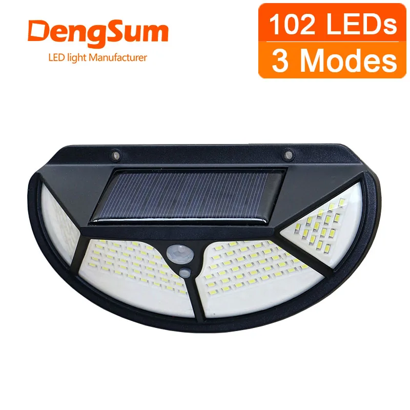 Hình Bán Nguyệt 4 Mặt 102 Đèn LED 3 Chế Độ Phát Sáng Motion Cảm Biến Năng Lượng Mặt Trời Gắn Tường Sân Con Đường Khu Vườn Nhà Năng Lượng Mặt Trời Cảm Ứng đèn Đường