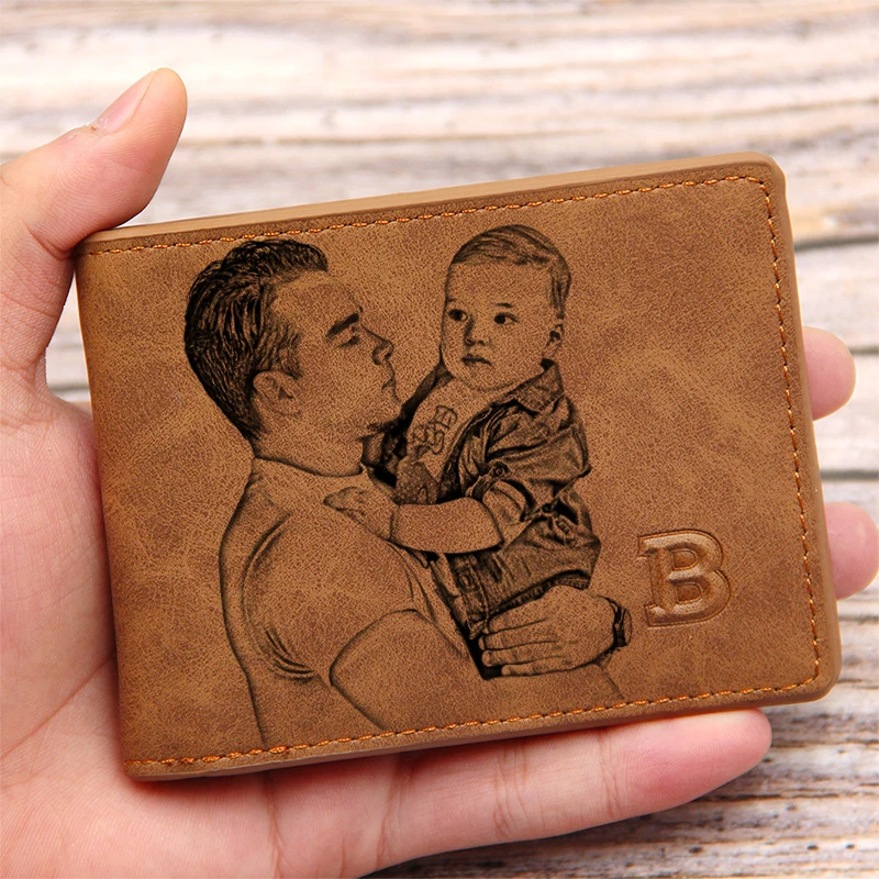 Cartera con imagen, cartera con grabado personalizado, carteras multifunción Retro esmeriladas, tarjetero múltiple, monedero de ocio, regalo del Día del Padre