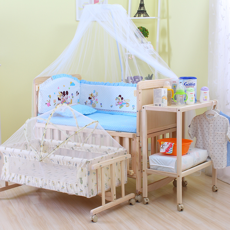 6 in 1 Baby Bett Set, Infant Krippe Wiege & Bewegen Regal, Höhe Kann Einstellen Kinderbett Mit Räder
