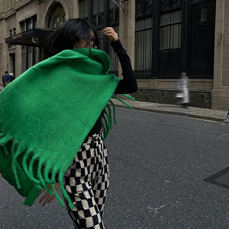 Luxo cashmere das mulheres cachecol inverno grosso quente sólido capa envolve feminino bandana pashmina longa borla feminino foulard grosso cobertor